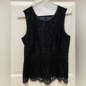 Black JCrew lace sleeveless top with ruffle